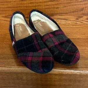 Toms Black and Pink Plaid Women's Flats (Sz 11)